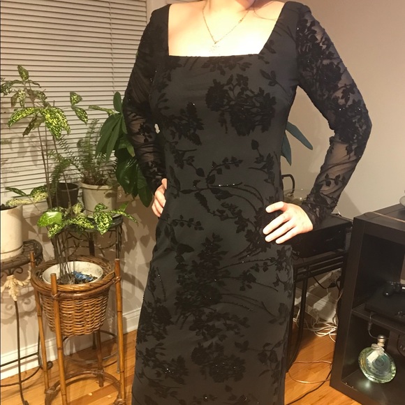 Rimini Dresses & Skirts - 🔽Rimini Vintage Y2K Floral Velour Evening formal velvet long sleeve 10 wedding